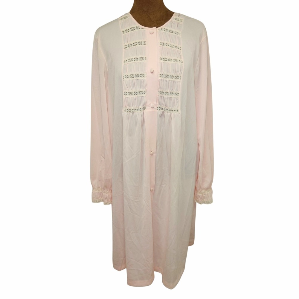 VTG Gossard Artemis Nightgown Womens L Pink Lace Nylon Victorian HouseCoat